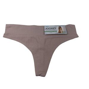 Jockey Women's Size Small Panty Thong Recycled Seamfree Ribbed Beige New
